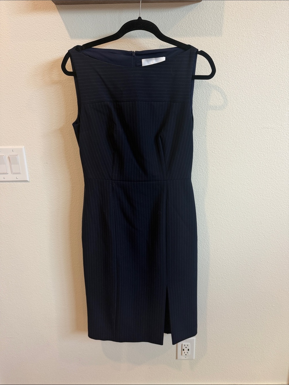 Boss Navy Pinstripe Sleeveless Sheath Dress